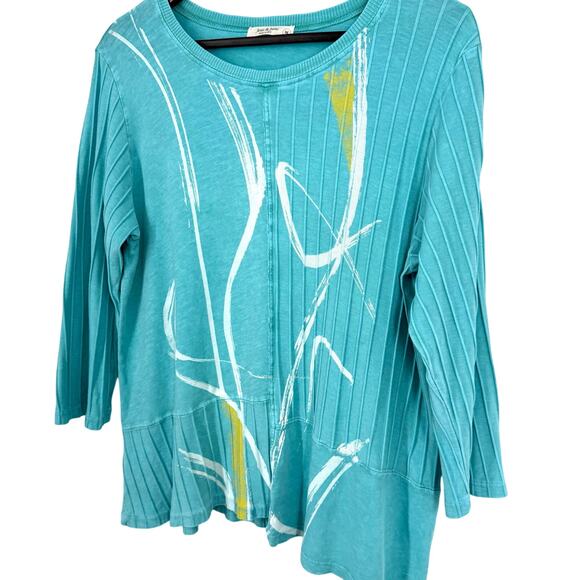 Jess & Jane Sz Medium Blue Yellow Wearable Art Unique Artsy Blouse Shirt Top - Picture 5 of 8